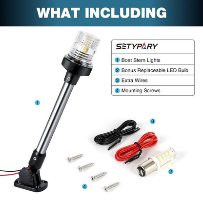 SETYPARY 12 Inches Anchor Light Boat Stern Light Waterproof IP67, White Fold Down Marine Navigation Lights for Boats LED for Pontoon, Jon Boat and Bass Boats (12-24V)