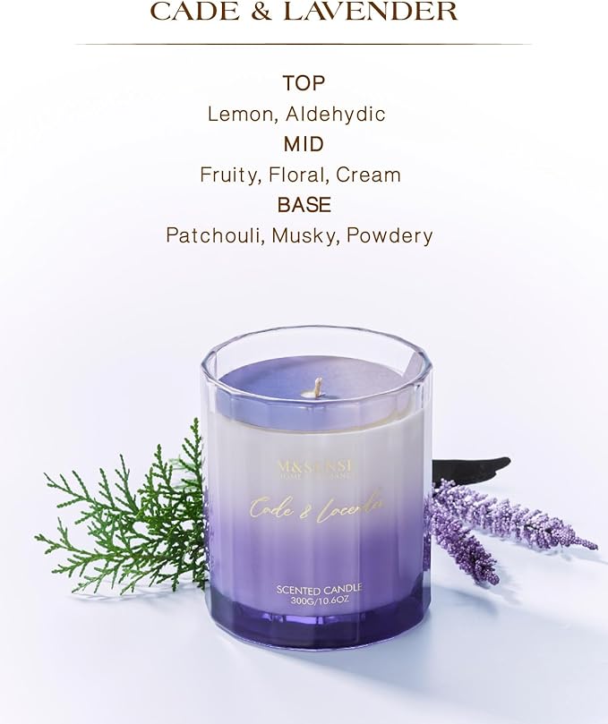M&SENSE Lavender Spa Aromatherapy Candle for Stress Relief, 10.6oz 60 Hour Burn Time Natural Soy Candles for Home Long Lasting Highly Scented Luxury Gifts