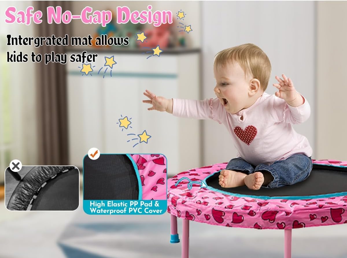Maotifeys No-Gap 36" Mini Trampoline Toddler Trampolines with Handle for Kids, 36 inch Indoor Garden Small Kid Trampoline Baby Trampolines with Super Safe Cover for Toddlers Ages 2 to 5, Unicorn