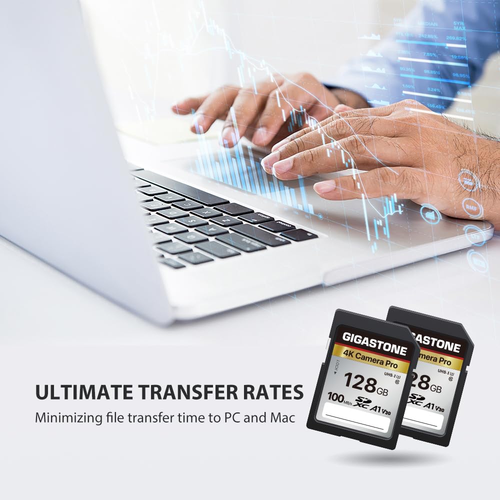 【5-Years Data Recovery】 GIGASTONE 128GB SD Card, 4K Camera Pro, UHS-I A1 V30 U3 Class 10 SDXC Memory Card 4K UHD Video Compatible with Digital Camera, Full-Sized SD Card, with 1 Mini Case