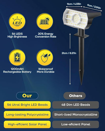 Kaxiida Solar Lights Outdoor Waterproof IP68, 3 Lighting Models Solar Powered Spot Lights Outdoor, 56LED Solar Light Dusk to Dawn for Yard Patio Garden Pathway Landscape Lighting (Warm White, 8 Pack)