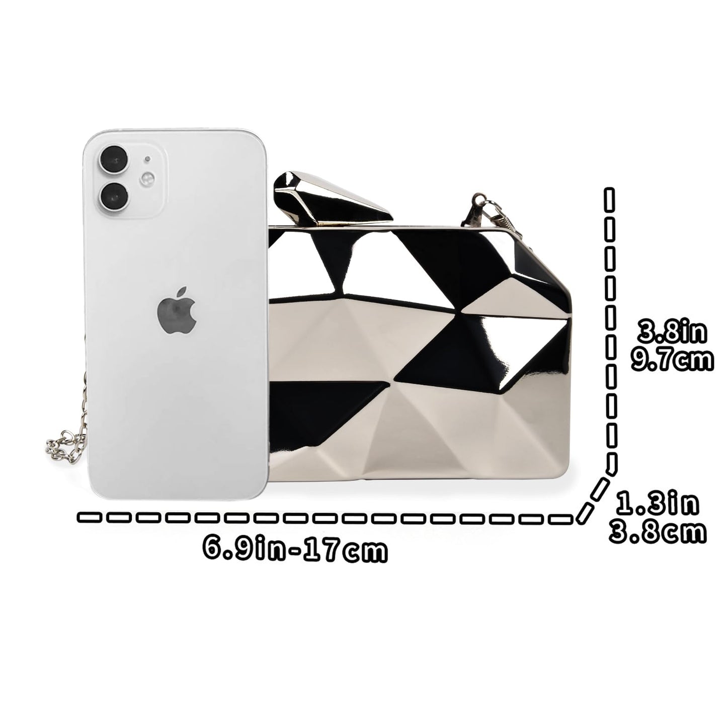 Women's Silvery Lattice Clutch Purses - Geometric Lattice Metal Evening Bag Golden Stone Cut Purse