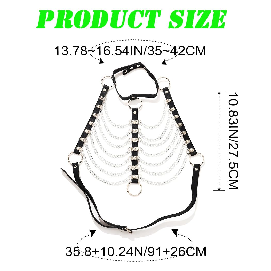 REETAN Leather Chest Harness Chain Gothic Rave Black Fashion Body Accessories for Women