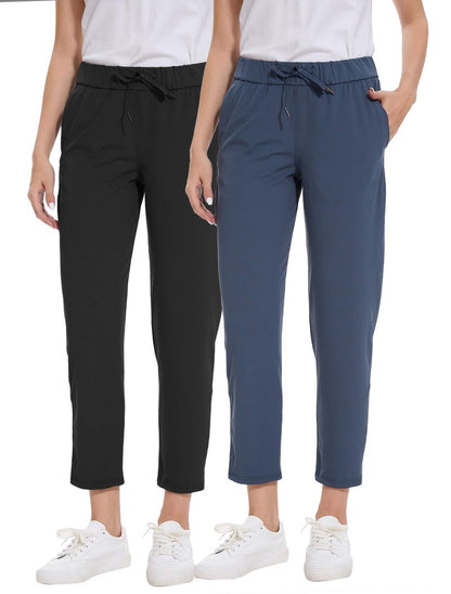 Orrstarry 2 Pack Women's Golf Pants with Deep Pockets Stretch 7/8 Ankle Sweatpants for Athletic, Work, Travel, Lounge Black/Navy Blue L