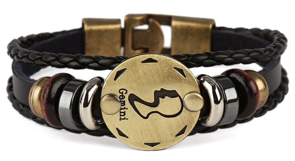 Hamoery Punk Alloy Leather Bracelet For Women Constellation Braided Rope Bracelet Bangle Wristband(Gemini)