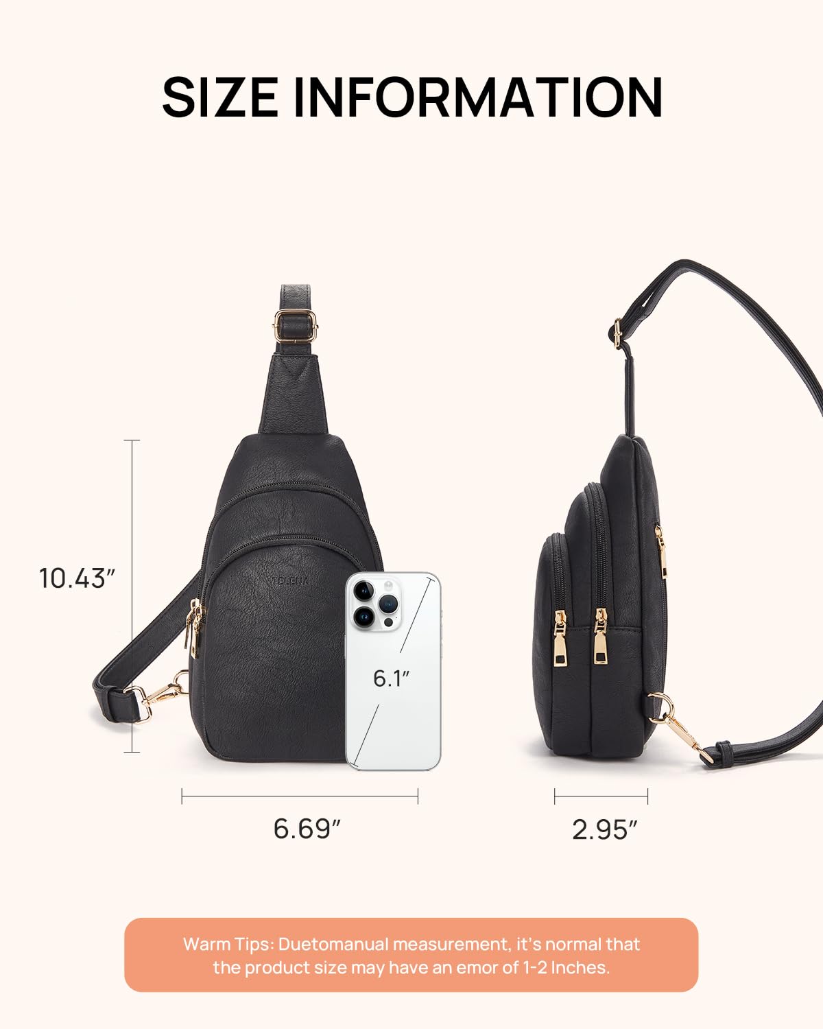 Telena Crossbody Bags for Women Leather Sling Bag for Woman Travel Black