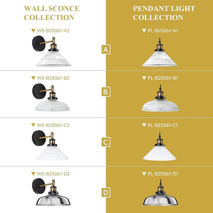 Vintage Wall Sconces Set of 2 Indoor 110V Hardwired Ribbed Glass Wall Mounted Lamp Light Fixtures for Bathroom Vanity Kitchen Hallway Stairway, Anti-Rust Brushed Bronze Finish, E26 Base, WS-23061-A2