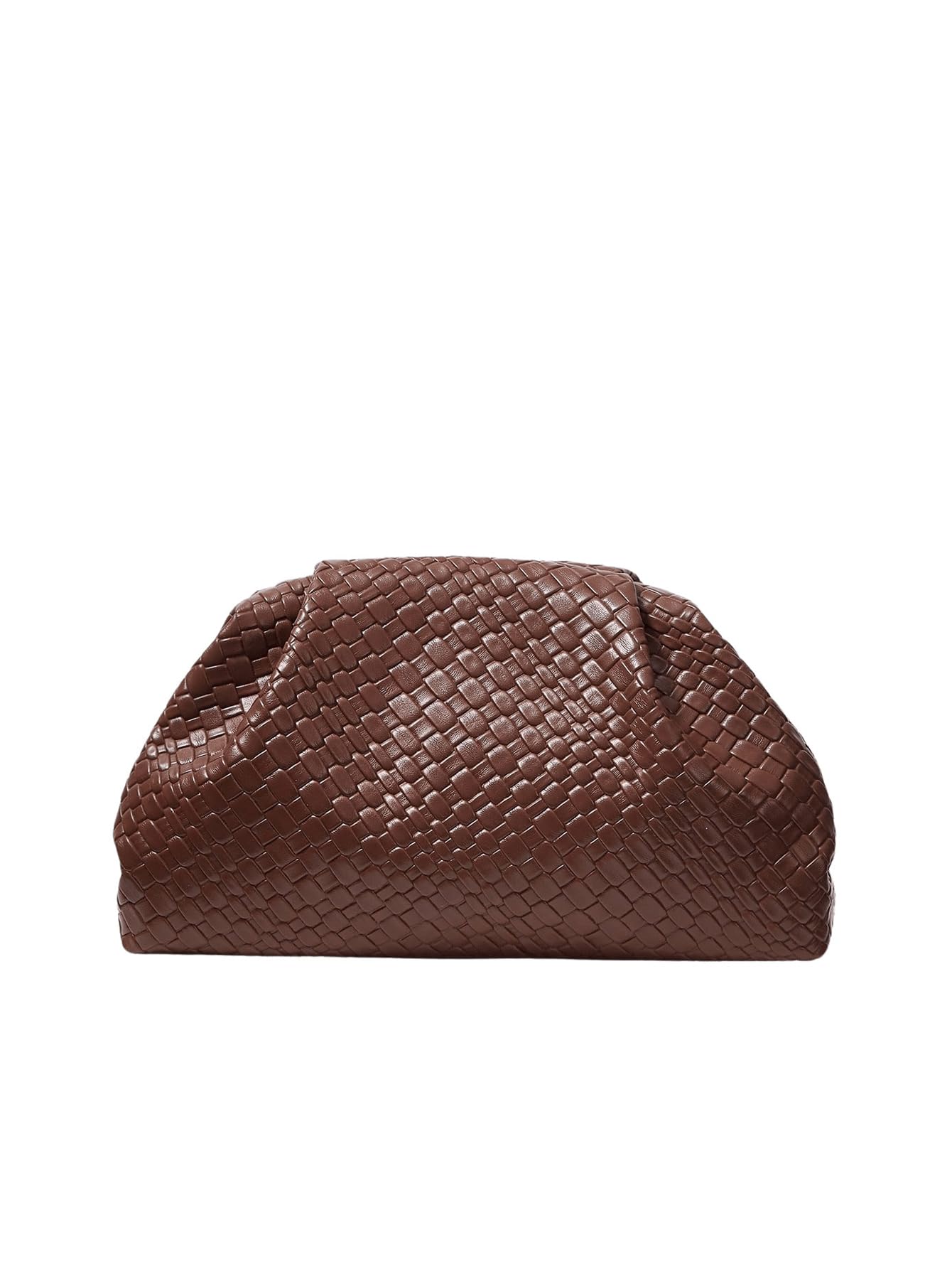 QWINEE Women's Woven Evening Bag Dumpling Clutch Purse No Strap Handbags Elegant Faux PU Leather Clutch Bag Coffee Brown One-Size