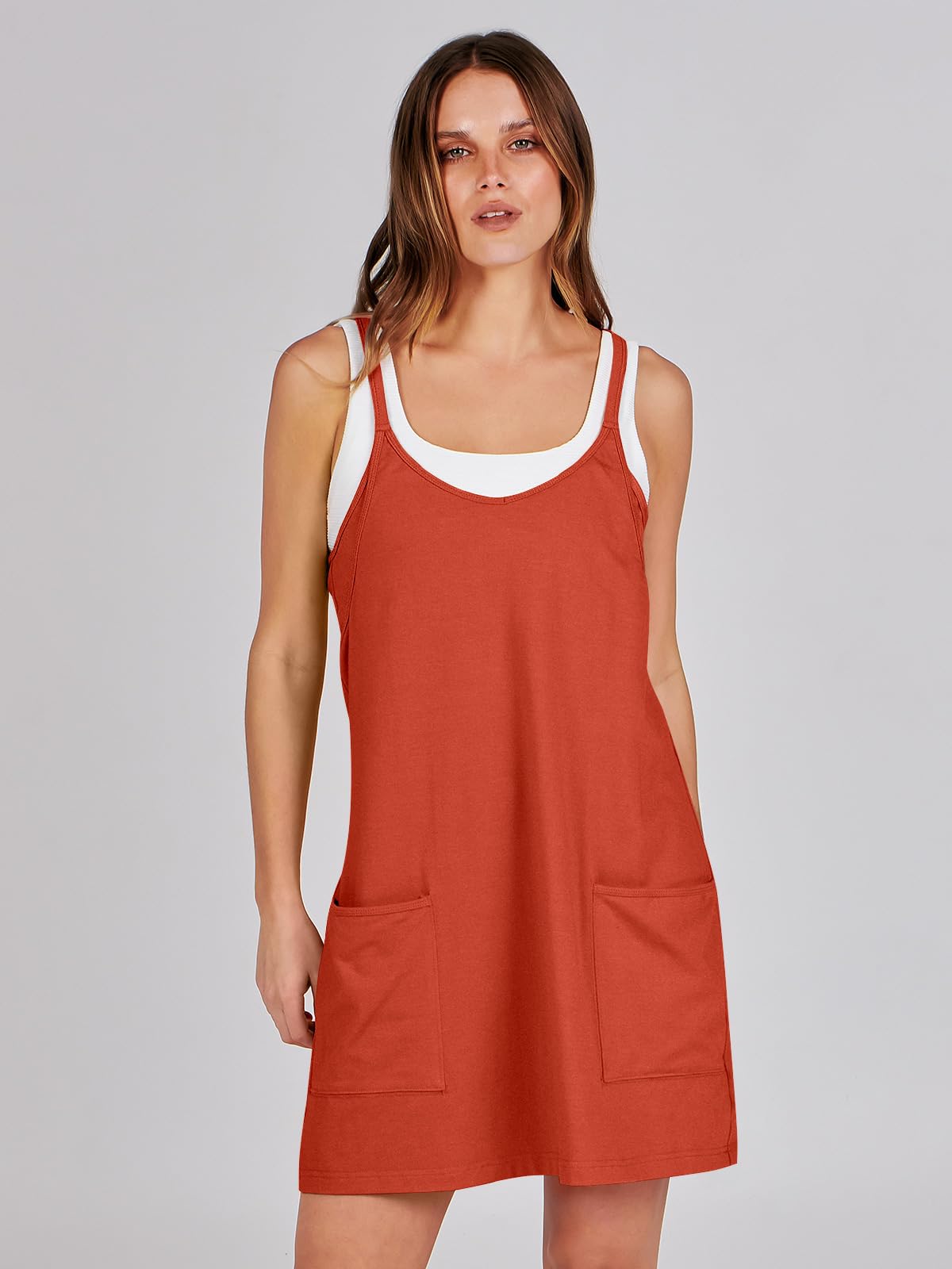 ANRABESS Women Athletic Dress Summer Tennis Workout Active Sports Mini Romper Dress Built in Shorts Travel Vacation Clothes Red X-Smal