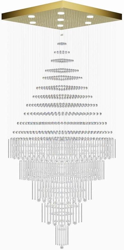 D40''X H120'' Large Chandelier for Staircase, Luxury Foyer Chandelier, Modern Crystal Raindrop Chandeliers Flush Mount Ceiling Light Fixtures for High Ceilings,Entryway LED Dimmable 2700K-6000K