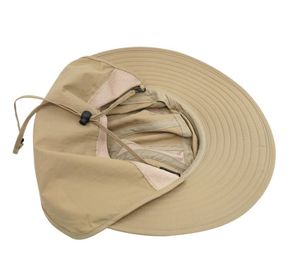 Home Prefer Adult UPF 50+ Sun Protection Cap Wide Brim Fishing Hat with Neck Flap Khaki