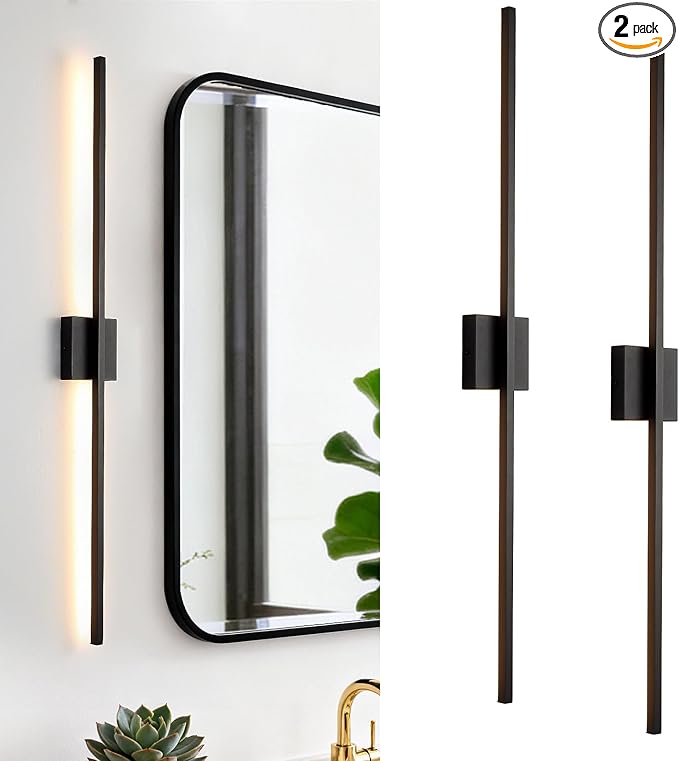 Wall Sconces Set of Two, Black Modern Wall Sconce Light for Bathroom, Living Room, Bedroom, Hardwired 3000K 40''