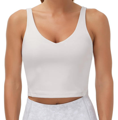 Women’s Longline Sports Bra Wirefree Padded Medium Support Yoga Bras Gym Running Workout Tank Tops (Light Grey, Medium, m)