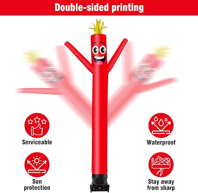 10FT Tall Inflatable Tube Man Wacky Wavy Dancing Guy with 3/4 HP Weather-Resistant Blower (12''Diameter) for Outdoor Decoration Advertising Business Promotion - Red