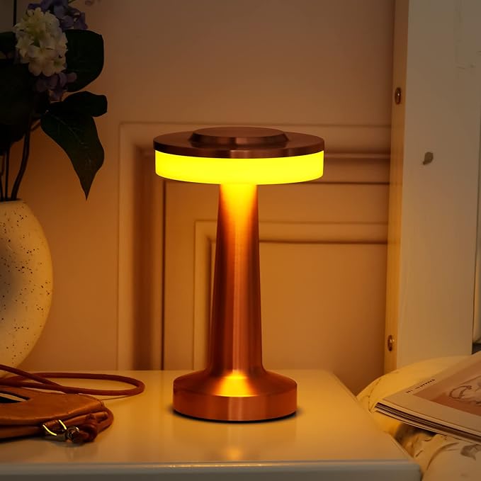 Riakrum Set of 2 LED Portable Cordless Table Lamp with Touch Sensor 3 Color Stepless Dimming Rechargeable Battery up to 15 Hours Cordless Table Light Wireless Lamp for Nursery(Rose Gold,2 Pcs)
