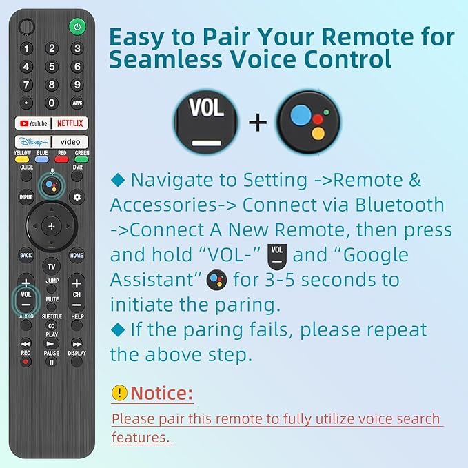 Replacement for Sony TV Remote, for All 2019-2025 Sony Remote Control for Bravia Smart TV with Voice Control. for Bravia XR/XBR/KD/K Series Google/Android TVs. 1-Year Warranty.