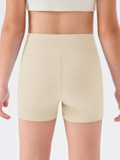 Haloumoning Girls Athletic Shorts Kids High Waisted Yoga Dance Biker Shorts Comfy Gymnastics Shorts 5-14Y Nude