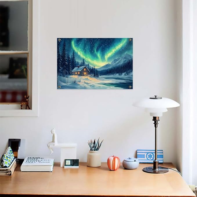 Yesad Aurora Wall Art, Landscape Canvas Wall Art Aurora Borealis Painting Nature Pictures Scenery Prints Poster Wall Décor for Cabin Living Room Bedroom Farmhouse Décor (Unframed,12”x8”, Aurora)