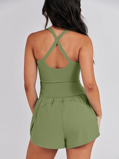 Caracilia Women's Workout Athletic Romper Summer Sets Short Jumpsuits Onesie Running Outfits Exercise Gym 2026 Trendy Clothes