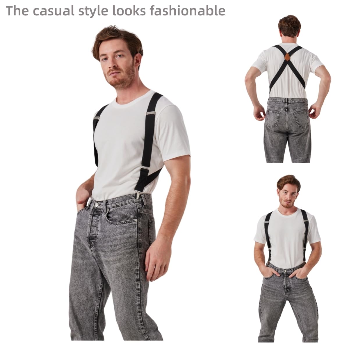 LazarsSpace 2 Clips Men's Suspenders X-Back Clip-On Elastic Braces for Formal and Casual Wear (Black)