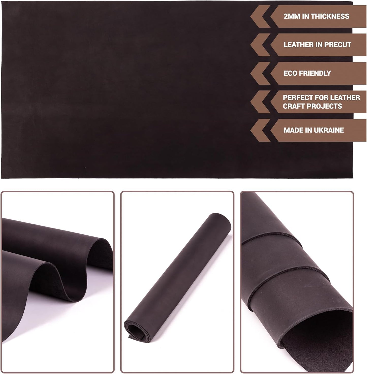 Shkira 6''X12'' Premium Crazy Horse Genuine Black Leather Sheets for Crafts Square - 2.0MM Thick Genuine - Thick Cowhide Leather Pieces Square Sheet for Crafts