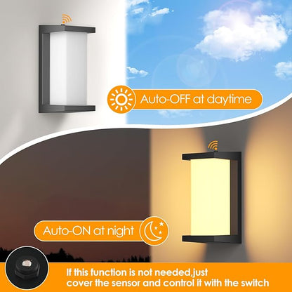 Dusk to Dawn Outdoor Wall Lamp Porch Lights,3 Color Modern Exterior Lighting Fixtures,Outdoor Waterproof for Front Porch Light,LED Wall Mount Sensor Outside Lights for House,Garage,Backyard