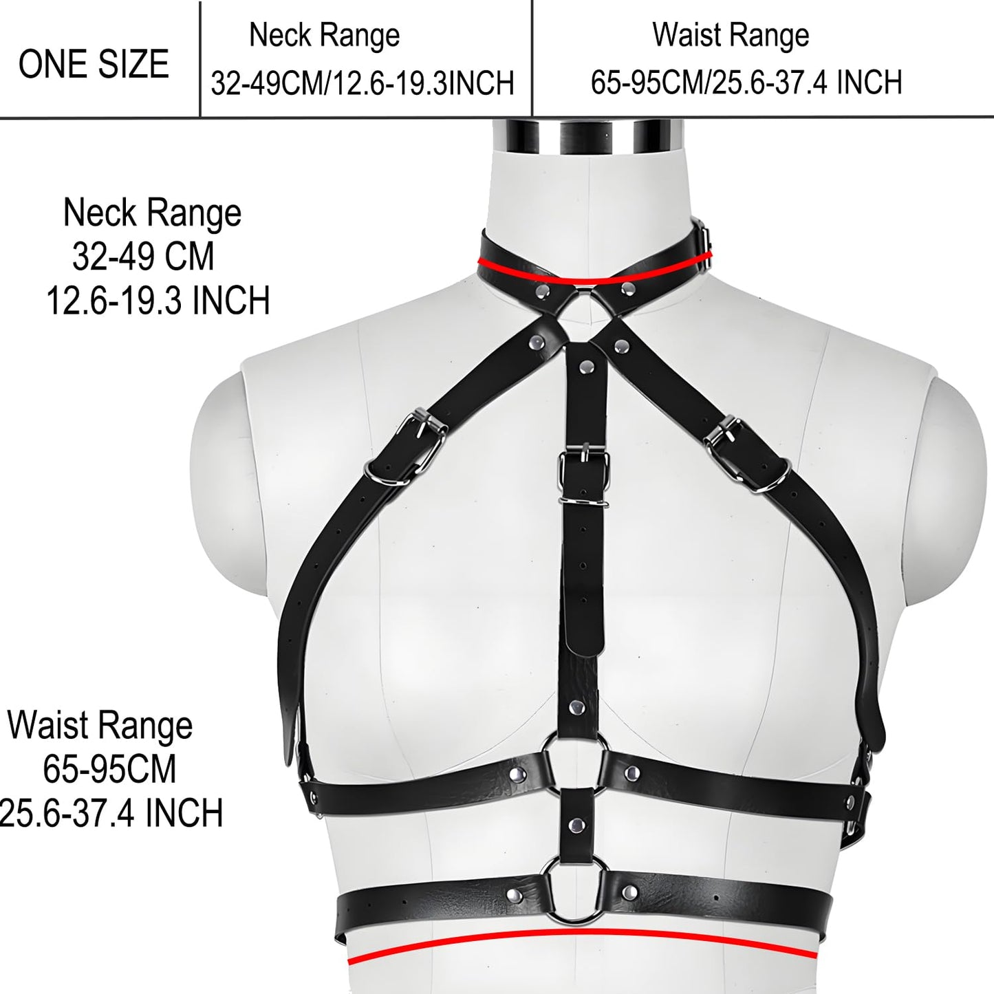 Women‘s Punk Gothic Leather Chest Harness–Adjustable Black Body Chain Belt,Body Harness Belt Lingerie Decorative Strap,Caged Bra Top.for Rave,Club Party&Valentine's Festival Costume Accessories Gift.