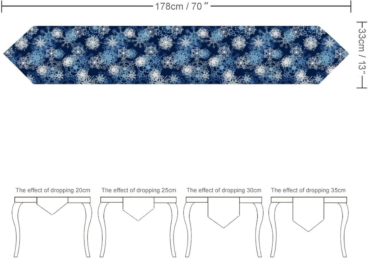 Snowflake Table Runner Winter,Blue Christmas Table Runners Supplies Centerpiece Table Decorations for Dining Coffee Birthday,13x70inch
