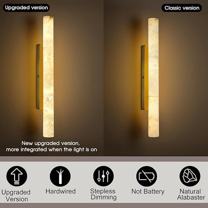 Brass Alabaster Wall Sconces, 36" Large Marble Wall Sconce, Hardwired Gold Wall Sconces Interior, Stone Wall Sconce Dimmable, Alabaster Wall Lamp for Living Room, Bathroom, Bedroom, Hallway-Upgraded