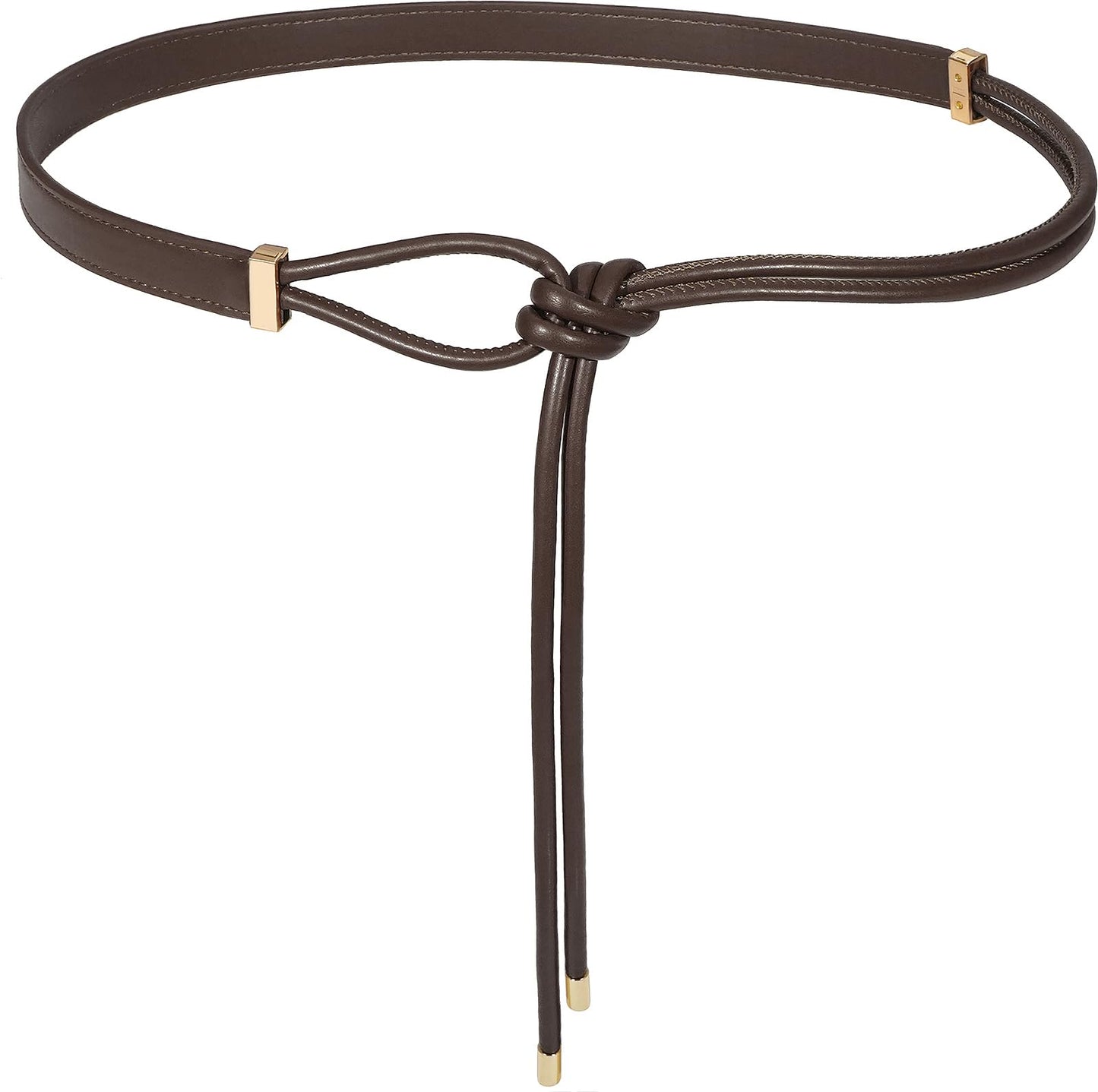 JUXCOKO Women's Knotted Thin Waist Belt PU Leather Skinny Belts for Dresses Pants(Coffee)