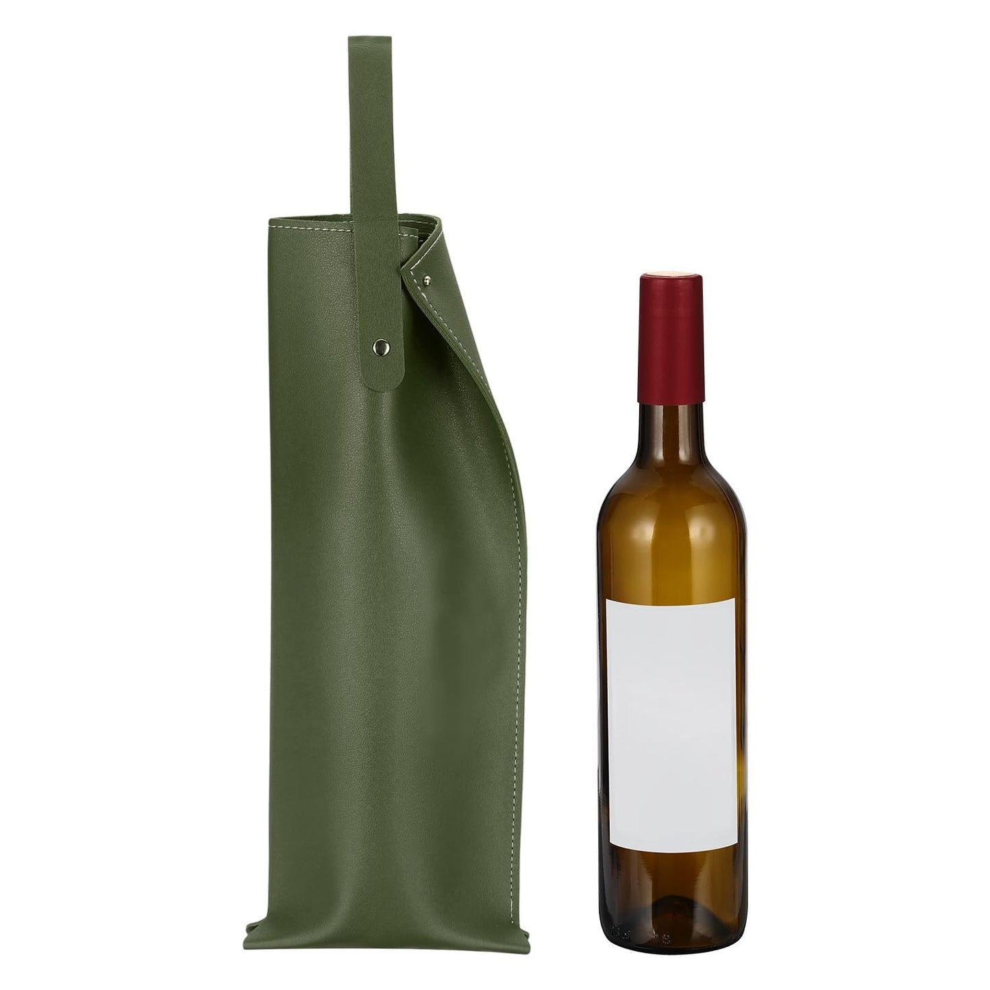 PATIKIL Leather Wine Tote Bag, Reusable Wine Gift Bag Double Layered Bottle Champagne Liquors Single Carrier for Birthday, Wedding, Picnic Party, Christmas Gifts (Green)