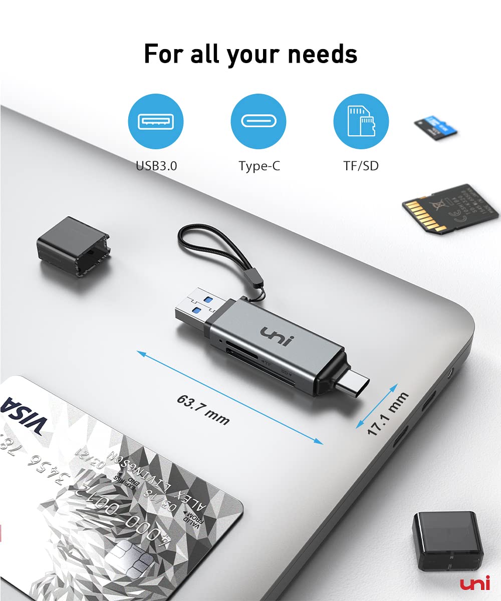 uni SD Card Reader, High-Speed USB C to Micro SD Card Adapter USB 3.0 Dual Slots, Memory Card Reader for SD/Micro SD/SDHC/SDXC/MMC, Compatible with MacBook Pro/Air, Chromebook, Android Galaxy