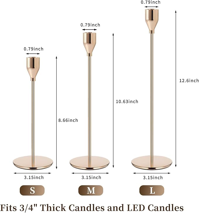 Gold Candlestick Holder French Gold Candle Holders for Table Centerpieces, Wedding, Party, Fits 3/4 inch Candles, Metal Taper Candle Sticks Holders Decor for Dinner, Home Decor (Set of 6)