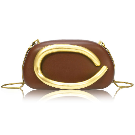 PU Leather Women's Evening Handbags Chocolates Clutch Purse Easy Match with Chain Crossbody Metal Decoration Shoulder Bag (Coffee)