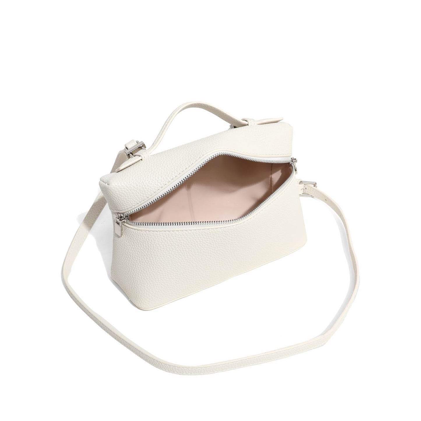Crossbody Bag for Women Top-Handle Pouch Mini Bag Designer Shoulder Leather Handbag Trendy Purse (Beige)
