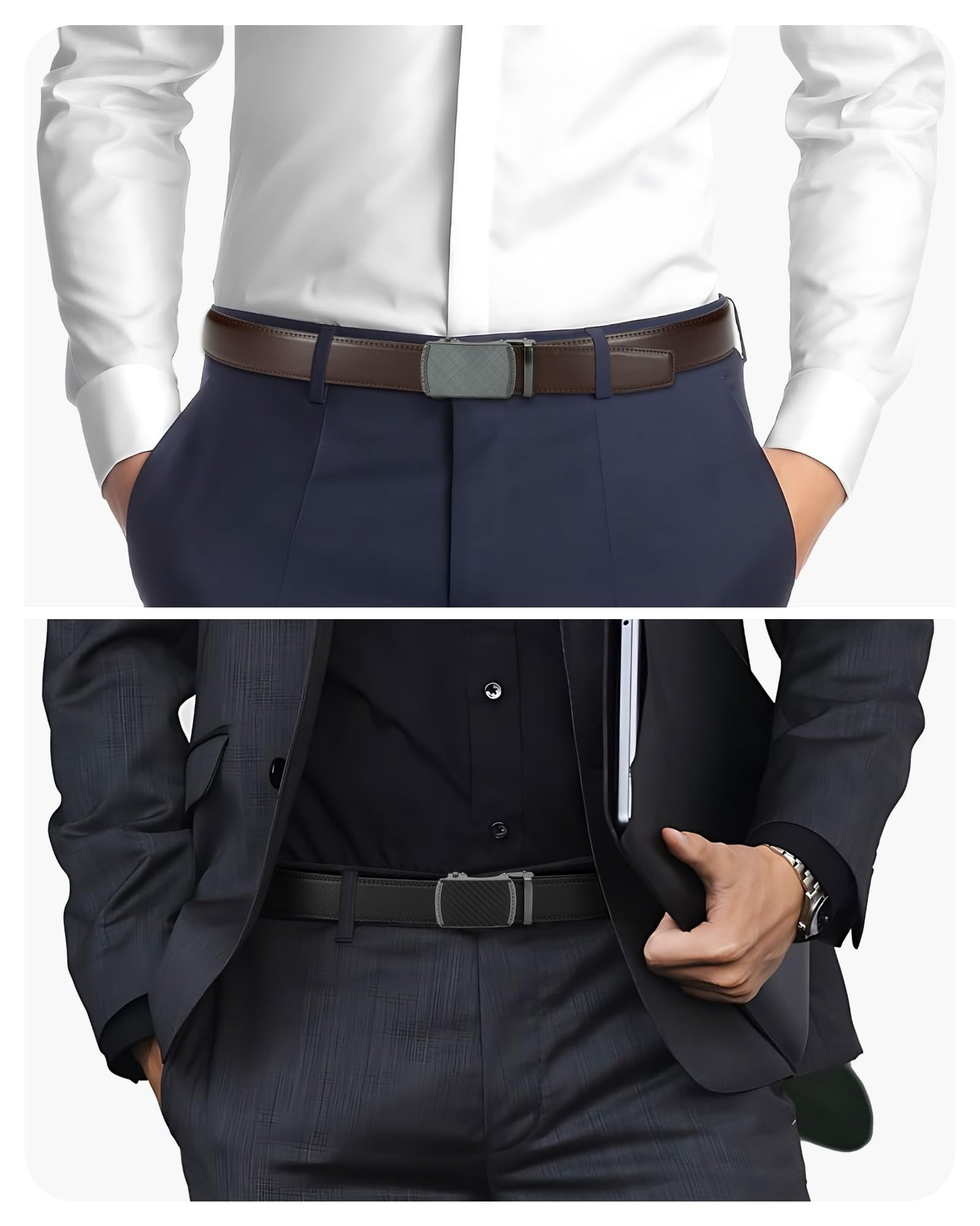 CHAOREN Mens Belt Leather Ratchet Belt 2 Pack - Customizable Fit, Effortless Style (35mm)
