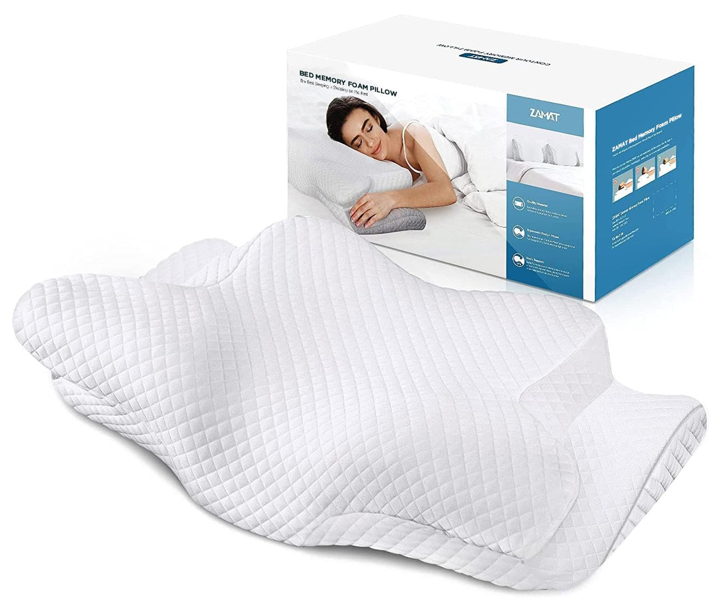 ZAMAT Adjustable Cervical Memory Foam Pillow, Odorless Neck Pillows for Pain Relief, Orthopedic Pillows for Sleeping with Cooling Pillowcase, Ergonomic Support Pillow for Stomach, Back, Side Sleeper