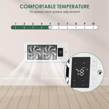 VallisCo Register Booster Fan 4"x10", 10-Speed Quiet Vent Fan with Negative Ion, Thermostat & Remote, Enhances and Improves Heating & Cooling Efficiency, Air Vent Booster for Home Room Comfort, White