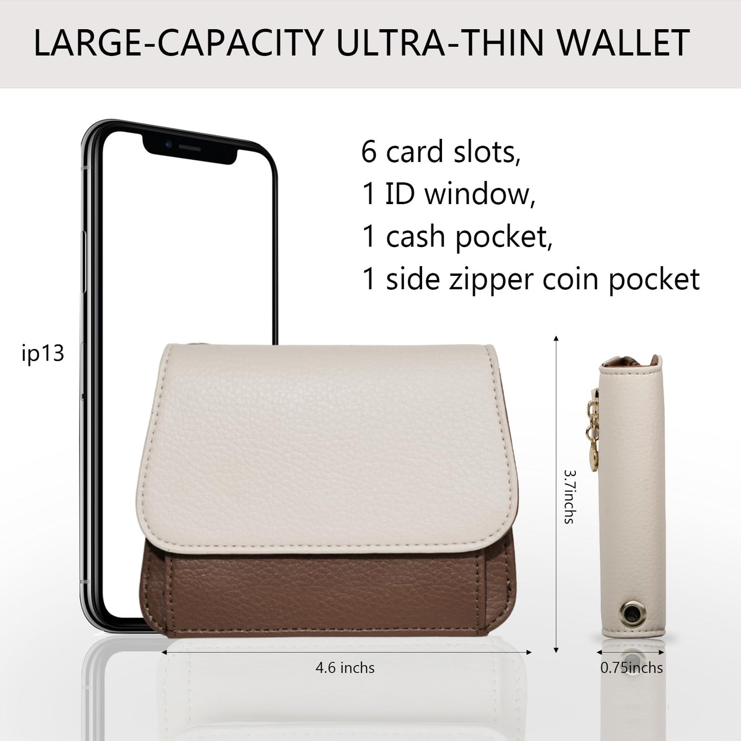 Sunpour Keychain Wallet RFID Wristlet Wallets for Women,Small Wallets Woman Key Chain Wallet with Coin Pocket and Id Window (Beige＆Brown)