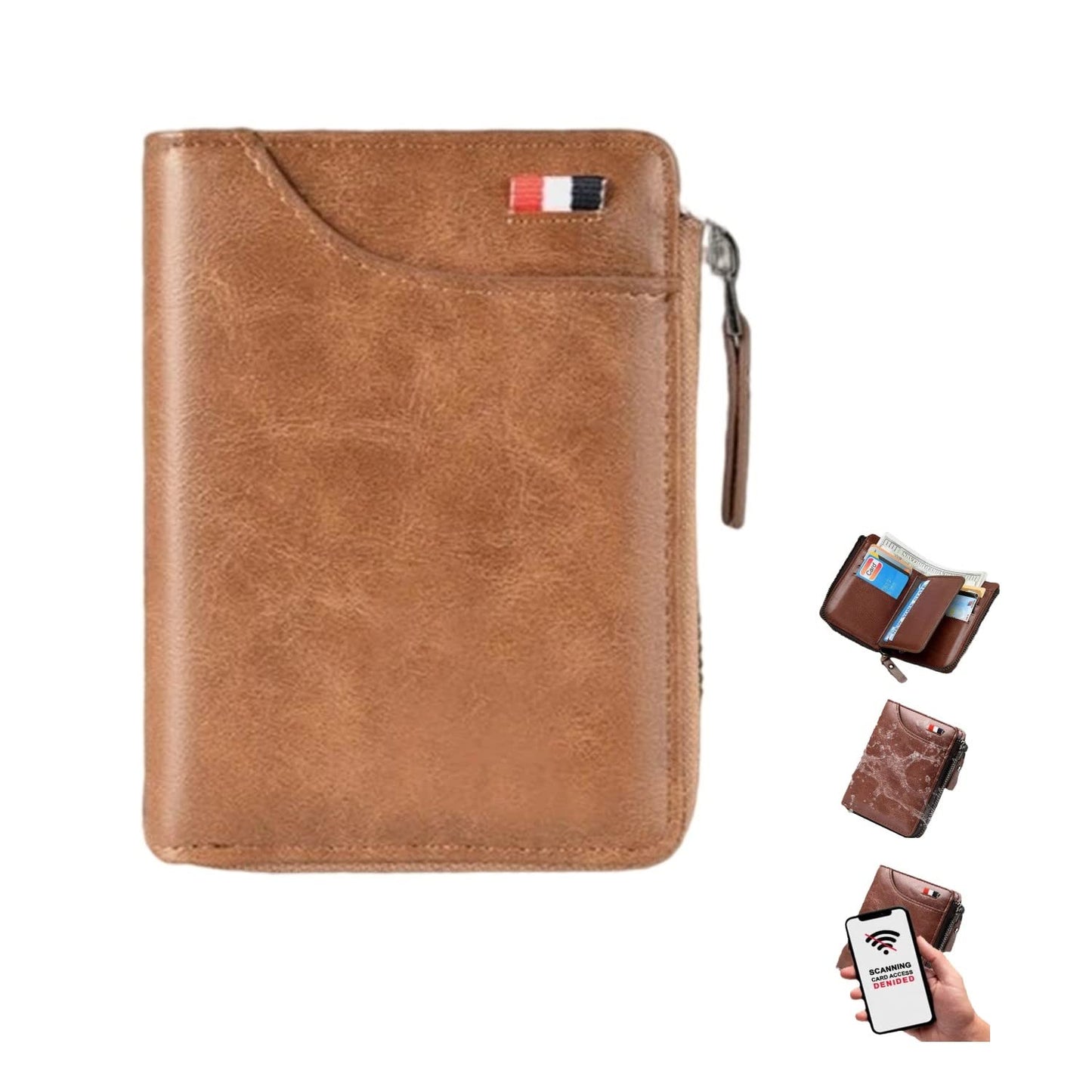 2023 New Multi-Functional RFID Blocking Waterproof Durable PU Leather Wallet, Large Capacity Zipper Wallets for Men Holds 1-14 Cards, Soft Slim Genuine Leather RFID Blocking Wallet Technology (KHAKI)