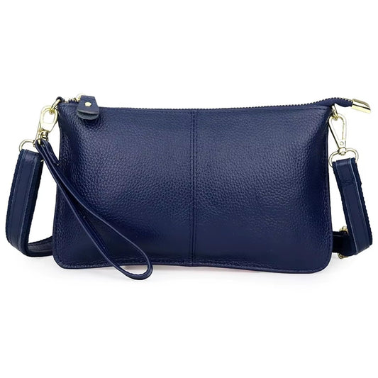 AurexaFashion Genuine Leather Small Crossbody Phone Bag for Women, Slim Wallet Credit Card Holder Wristlet Clutch Purse (Dark Blue)