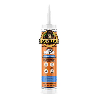 Gorilla 100% Silicone Sealant Caulk Window & Door, 10 Ounce Cartridge, White
