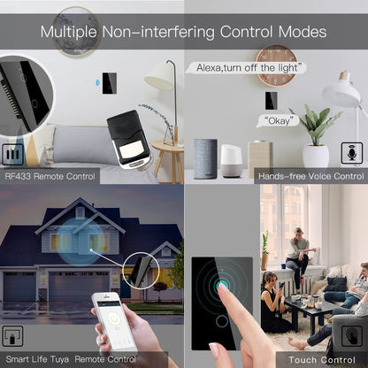 MOES Touch Wall Single Live Wire Smart Switch，No Neutral Wire Needed, 2.4GHz WiFi RF433 Light Switch Works with Smart Life/Tuya App, Alexa and Google Home, Single Pole 110V, White 1 Gang