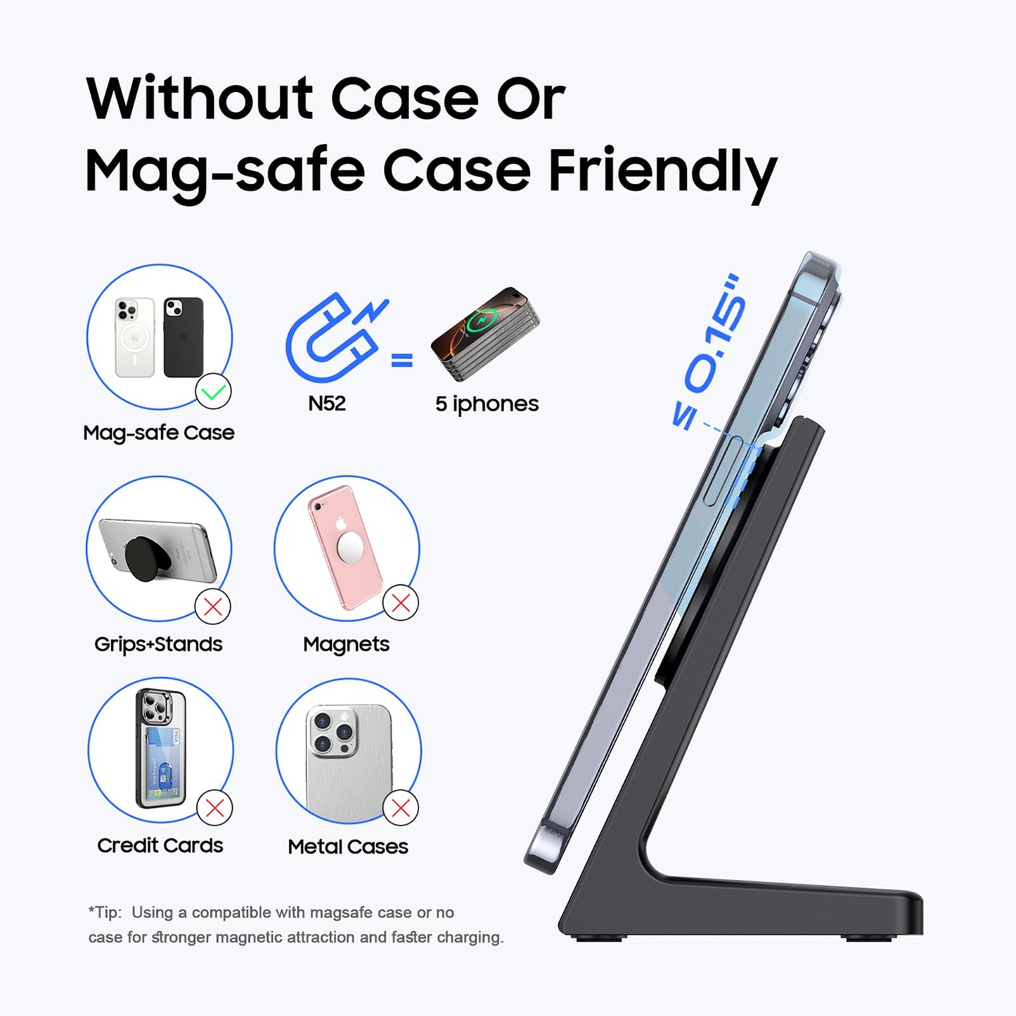 PUY for MagSafe Charger Stand,20W Fast Magnetic Wireless Charging Station with 25W PD Adapter，Stickable Desk Wireless Charger for iPhone 17/16/15/14/13/12 Pro/Pro Max Series