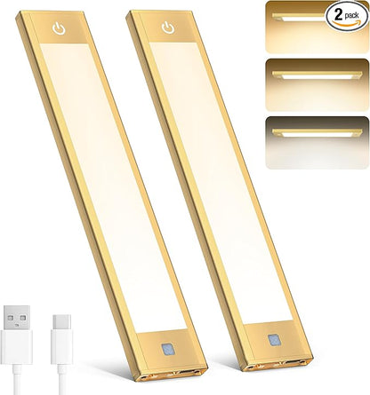 Rechargeable Under Cabinet Lighting, Motion Sensor Wireless Night Light, Dimmable, CCT Adjutable, Magnetic Mount for Kitchen, Closet, Bedroom, Reading, Ambience (Gold, 2 Pack, 9 in)