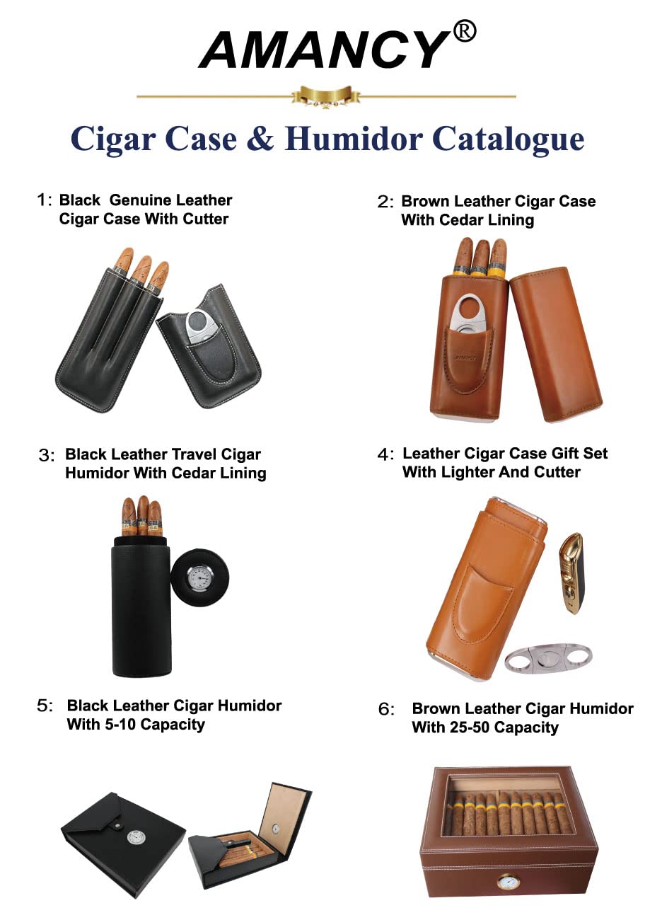 AMANCY Luxury 3 Holder Classy Black Brown Crocodile Pattern Leather Cigar Humidor Case Set with Lighter and Cutter - Great Cigar Gift Kit for men
