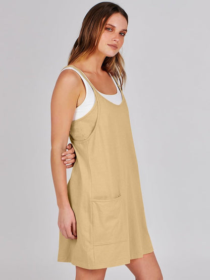 ANRABESS Women Athletic Dress Summer Tennis Workout Active Sports Mini Romper Dress Built in Shorts Travel Vacation Clothes Light Yellow Large