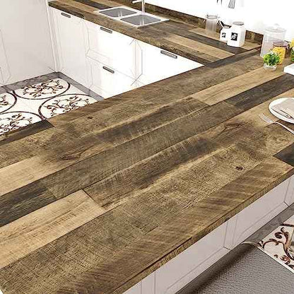 WESTICK Brown Wood Counter Top Peel and Stick Waterproof Wood Contact Paper for Countertops Self Adhesive Wooden Wallpaper Rustic Wooden Vinyl Countertop Wrap for Tables Kitchen Cabinets 15.8" x 78"