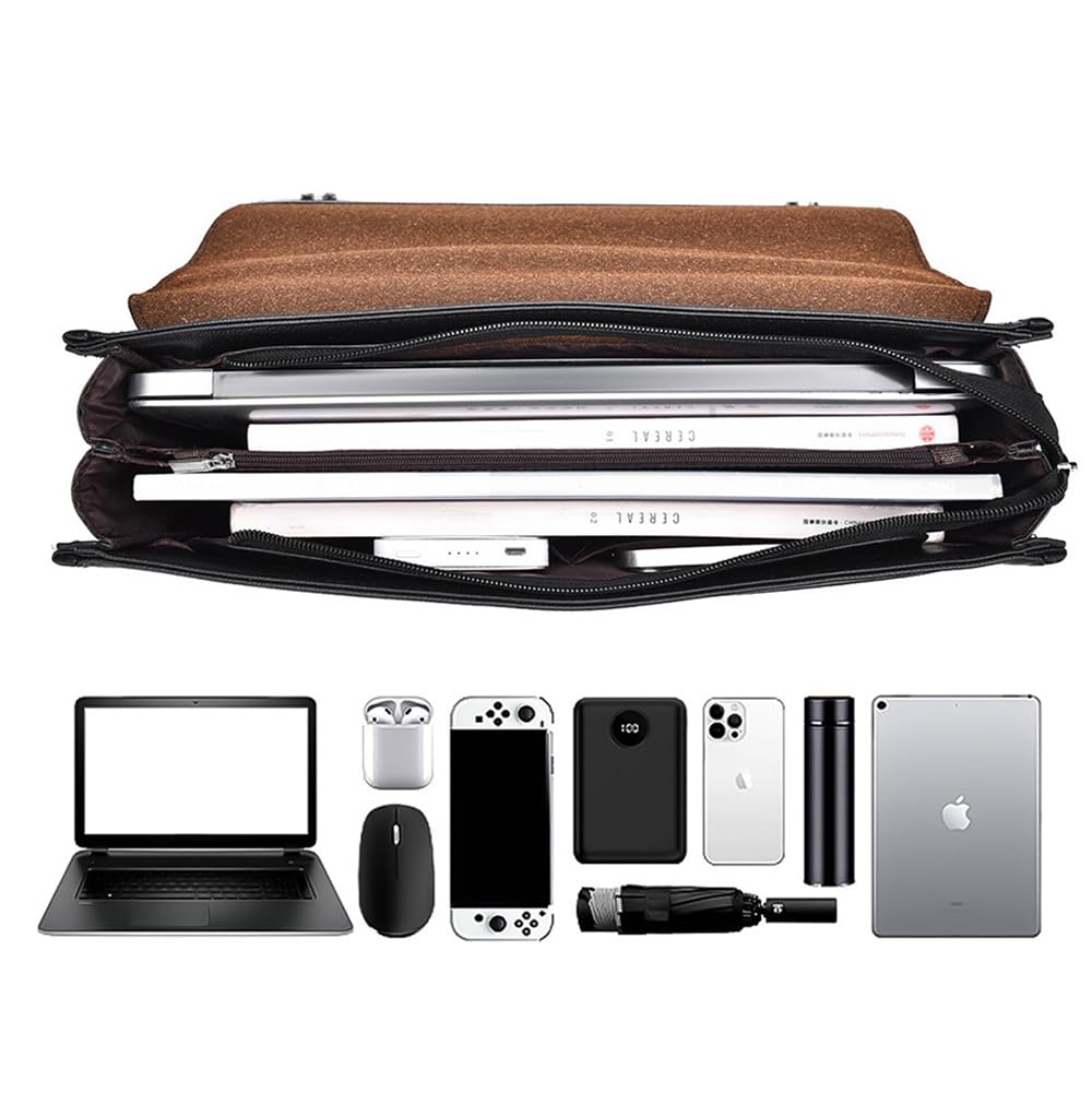 Men‘s 14” Laptop Briefcase, Handheld & Crossbody Bag with Detachable Shoulder Strap, Multiple Compartments, Water-Resistant (Brown)