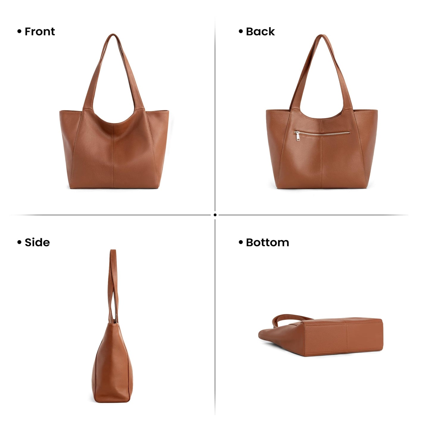 befen Soft Real Leather Tote Bag for Women Work, Women's Slouchy Casual Zipper Tote Work Bag Totes Travel Purse with Cup Holder Cognac Brown